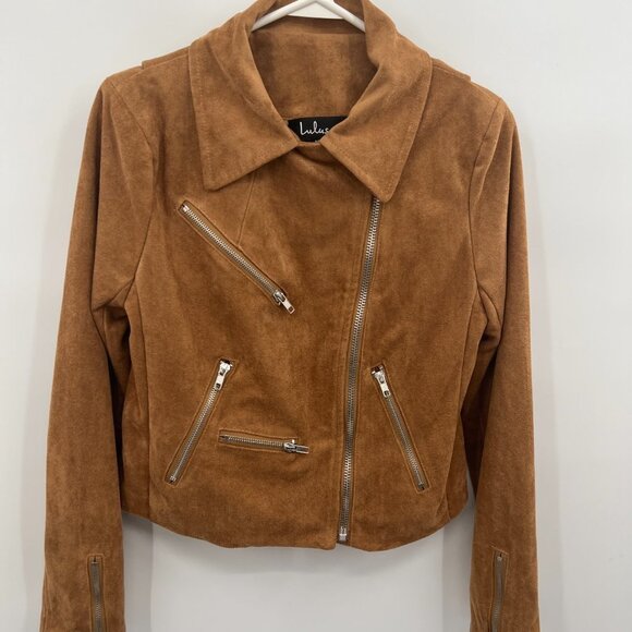 Lulus Faux Suede Moto Jacket Size Medium - Picture 2 of 10